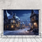 Lofaris Snowy Town Street Night Scenery Christmas Backdrop